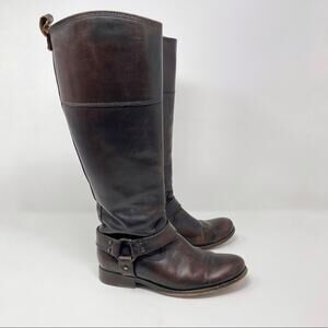 Frye Womens Size 5.5 Melissa Harness Inside Zip Boot Dark Brown Leather Heel